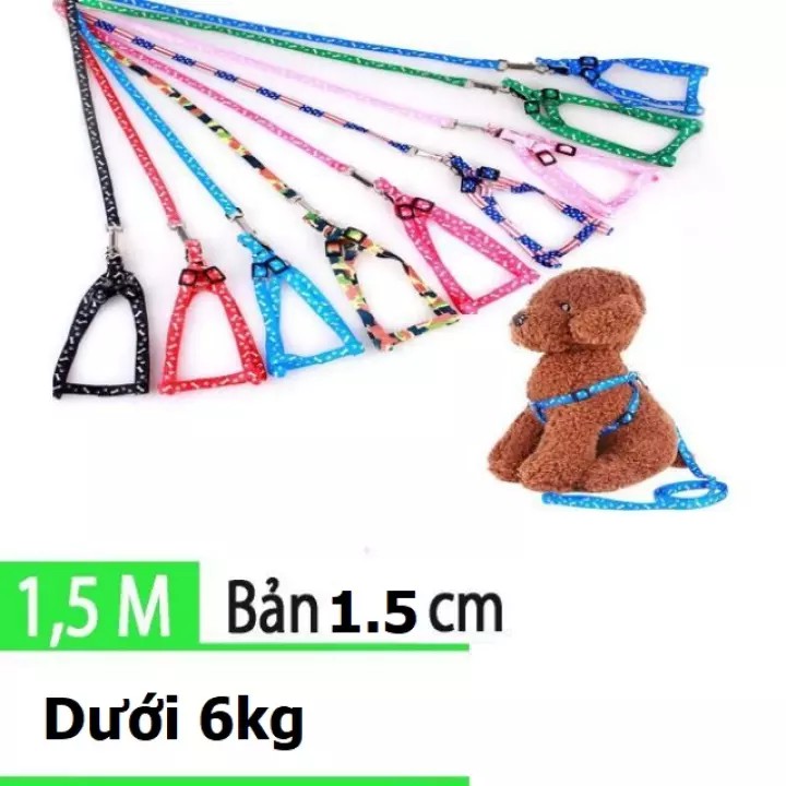 Dây dắt chó mèo + dây yếm đai yên ngựa nhỏ xinh cho chó mèo (2 size) loại 1 lớp