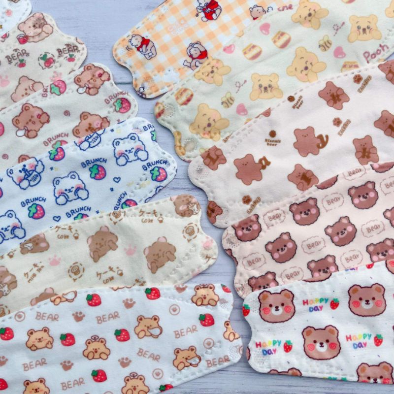 Hàng Sẵn - Gói 10 Chiếc Khẩu Trang In Hình Gấu Dễ Thương Size Người Lớn