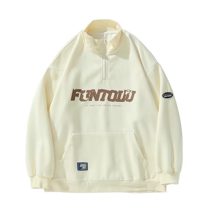 Áo Khoác Sweater Chui Đầu Tay Dài Cổ Đứng Có Khóa Kéo Nửa Màu Đen Nâu Mơ Thời Trang Hàn Quốc Cho Nam Cỡ M-3XL