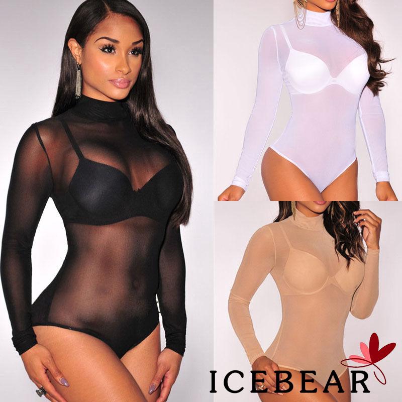 VNN-Sexy Womens Long Sleeve Bodysuit Jumper Bodycon Bandage Jumpsuit Short