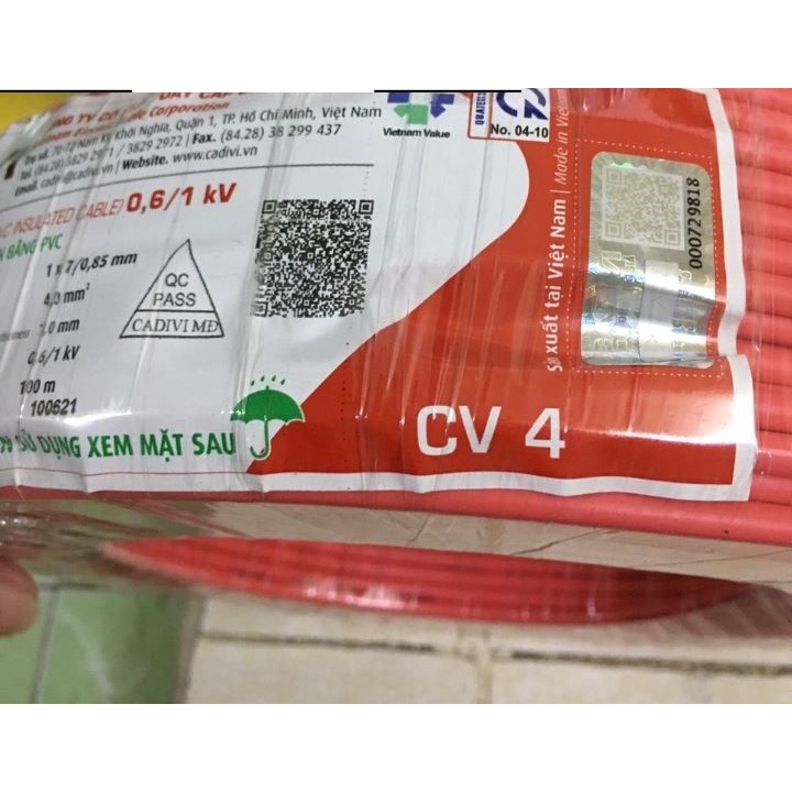 Bán lé 10 Mét Dây điện Cadivi 4.0 đơn 7 sợi
