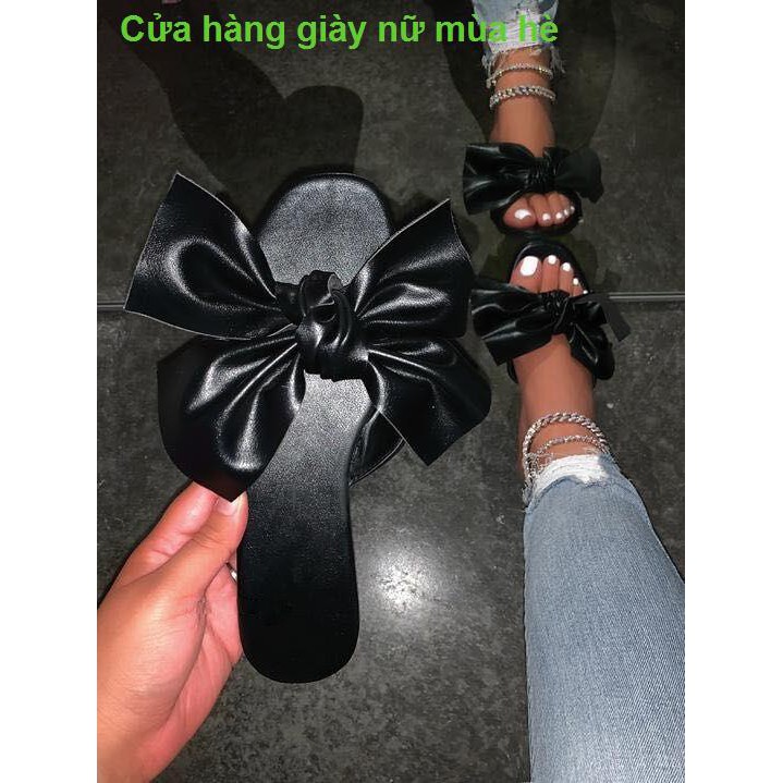 Ngoại thương giày nữ 2020 mùa hè đế bằng cỡ lớn bình thường bowknot nước thoáng khí dép đi biển một dòng trong