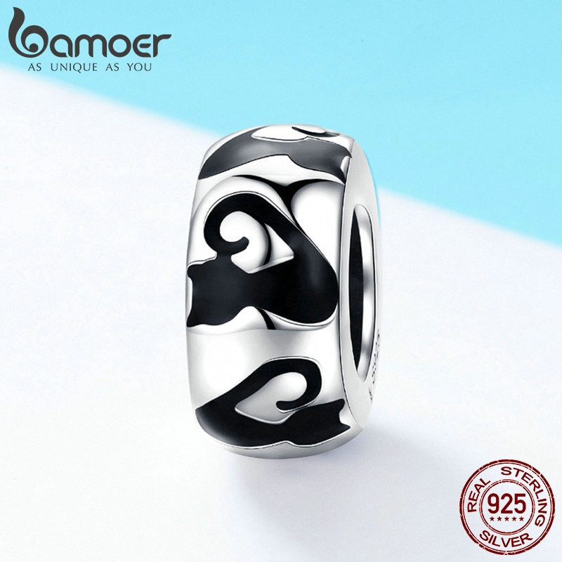 Mặt phụ kiện trang sức BAMOER bạc 925 dạng tròn họa tiết đuôi mèo xinh xắn tiện lợi