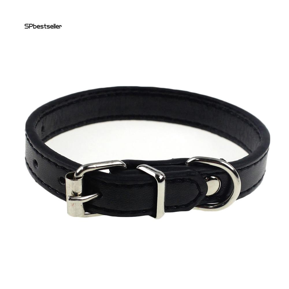 SPBS❤Small Pet Dog Adjustable Faux Leather Collar Puppy Cat Buckle Neck Strap Decor