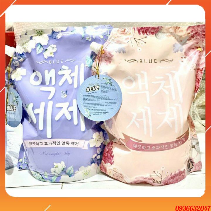 Nước giặt blue hàn quốc túi 2 kg hương nước hoa ⚡ FREESHIP EXXTRA ⚡ hương thảo mộc, nước hoa thơm mát không cần dầu xả