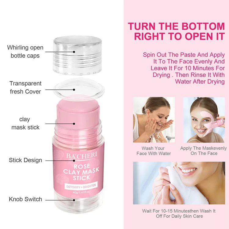 Thanh Lăn Mặt Nạ, Mặt Nạ Hoa Hồng , Mặt nạ Thuần chay đất sét dạng lăn, Trắng da Cấp ẩm Ngừa thâm 40gr