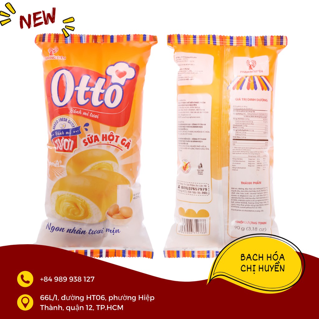 Bánh mì tươi nhân socola/ bơ sữa/ sữa hột gà Otto gói 90g