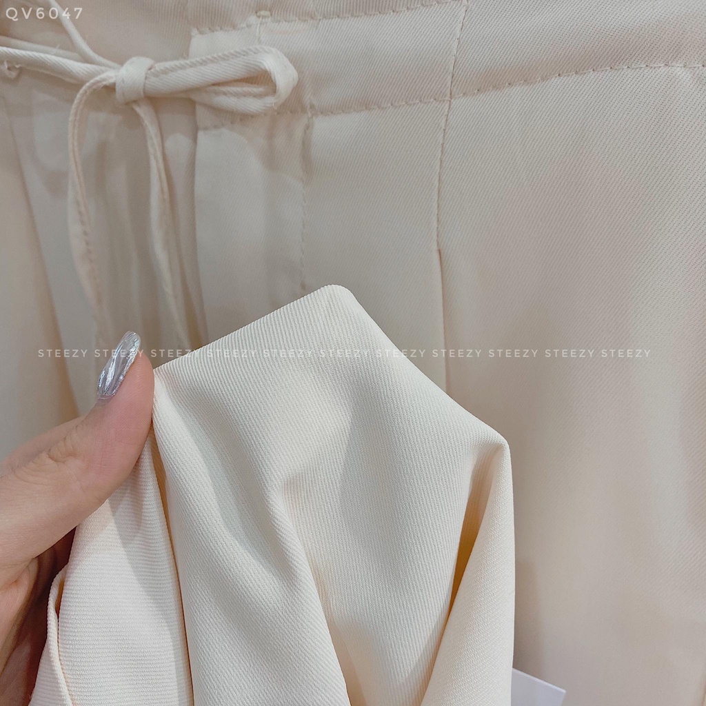 [QV6047] Quần vải xuông cạp buộc dây lệch Hàn Quốc (Có sẵn/Ảnh thật)