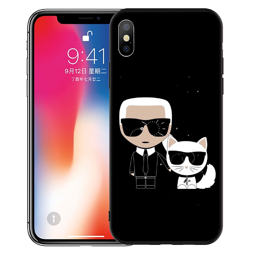 Ốp Điện Thoại Silicon Mềm Viền Đen Hình karl lagerfeld Cho iphone 6 6s 7 8 + xr x xs 11 pro max