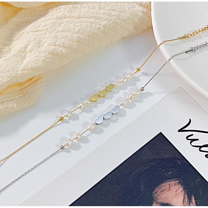 Lắc Tay 3 Trái Tim Nhỏ Titan Ko Đen TT 4162