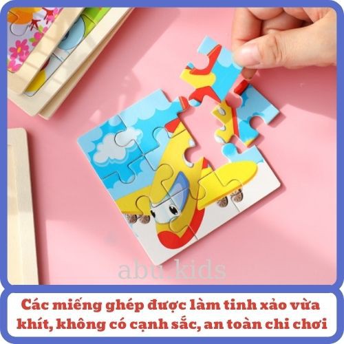 Tranh ghép hình 9 mảnh gỗ cho bé sáng tạo, Đồ chơi xếp hình 11X11cm phảt triển tư duy.abu.kids