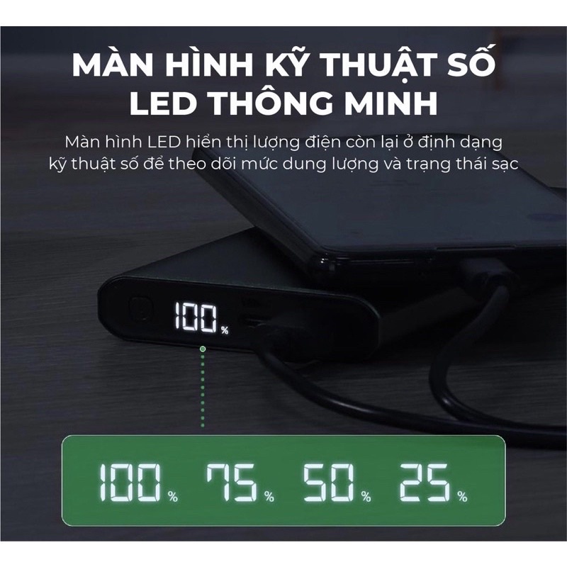 Sạc dự phòng TOPK I1006P 10000mAh Sạc PD 18WMàn hình LED Hàng phân phối chính hãng