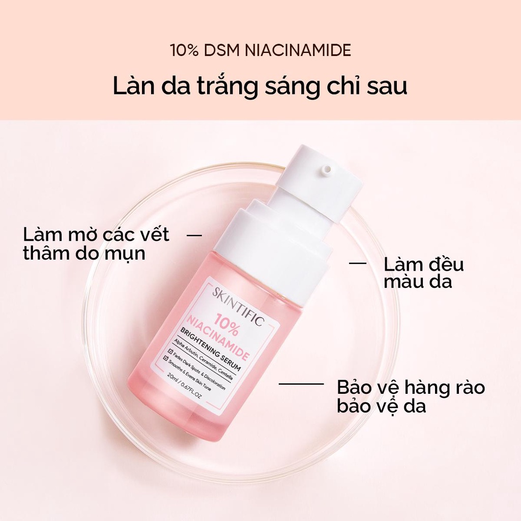 Combo Glowing Super SKINTIFIC gồm Sữa rửa mặt 5X 80ml + Toner 80ml + Serum Niacinamide 20ml + Kem dưỡng ẩm 5X 30g