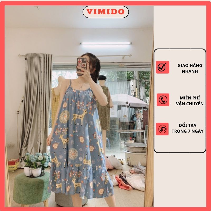 Váy ngủ nữ màu sắc dễ thương dáng dài có thể mặc như đồ bầu ở nhà bản to quyến rũ V04 VIMIDO