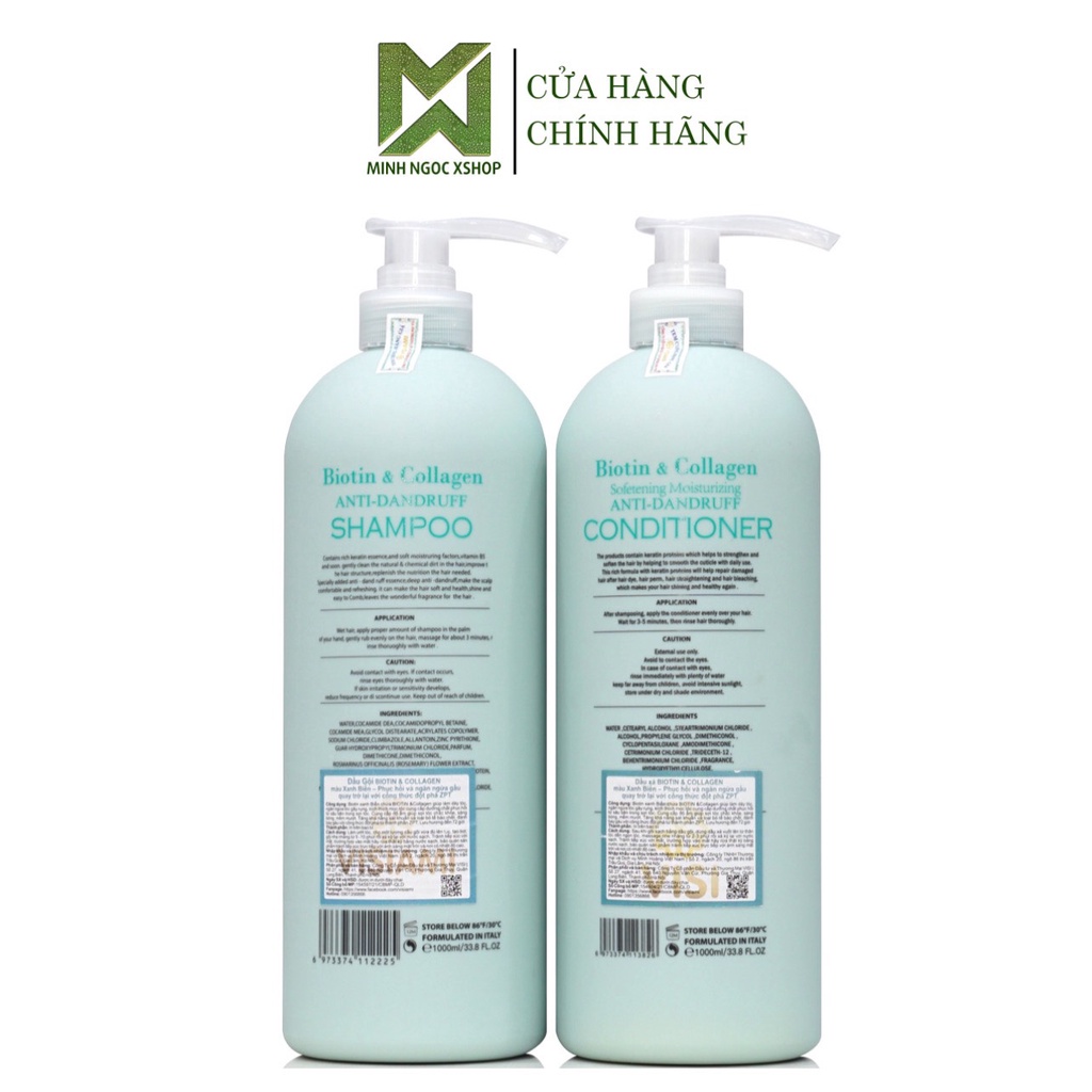 Dầu gội xả ngăn gàu Biotin Collagen Voudioty xanh dương 1000ml