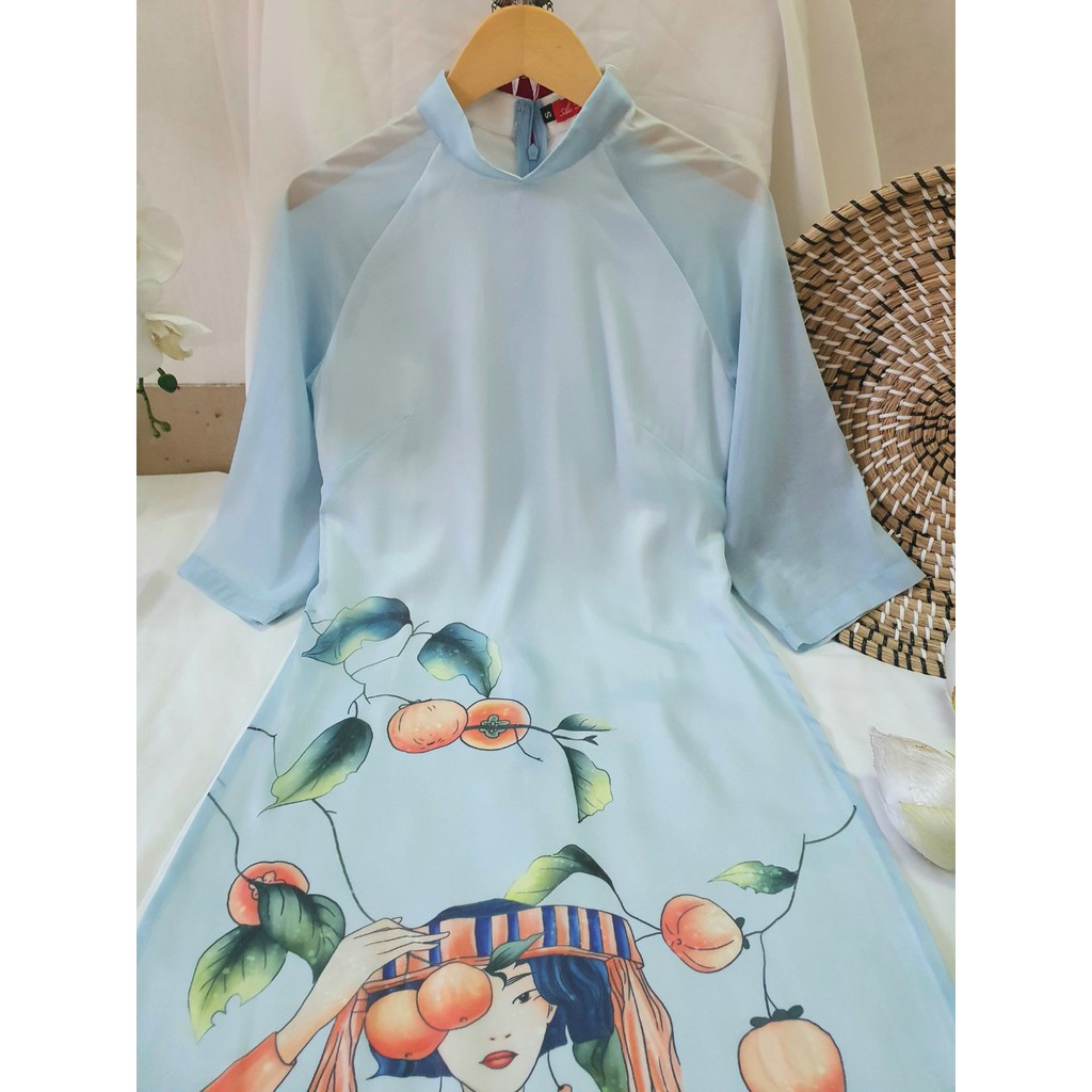 Áo dài tay voan🎀FREESHIP🎀 Áo dài lụa in hình cô gái độc lạ [ao dai cach tan] | BigBuy360 - bigbuy360.vn