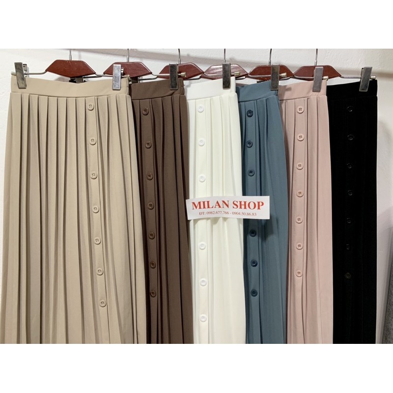 Chân váy xếp ly midi đính khuy lệch thời trang | BigBuy360 - bigbuy360.vn