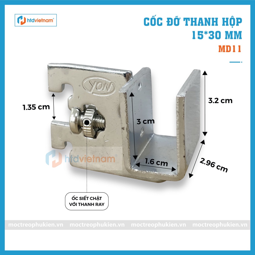 Cốc đỡ ở giữa cài thanh hộp inox 15*30mm - MD11 | HTDVN