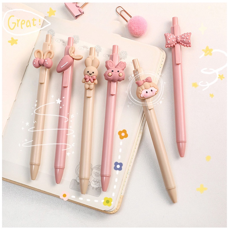 1 Bút Mực Gel Dạng Nhấn Gắn Nơ Kiểu Dáng Ngẫu Nhiên Dễ Thương Cho Học Sinh/Văn Phòng