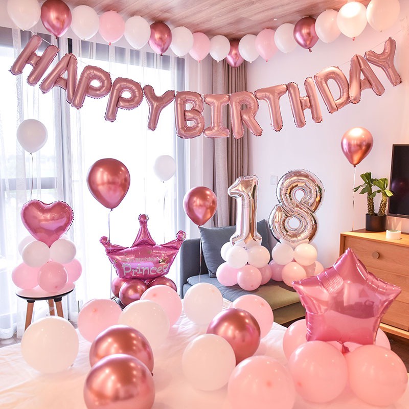 Set Bóng Bay Trang Trí Sinh Nhật Đủ Phụ Kiện Như Hình Chọn Màu QA00