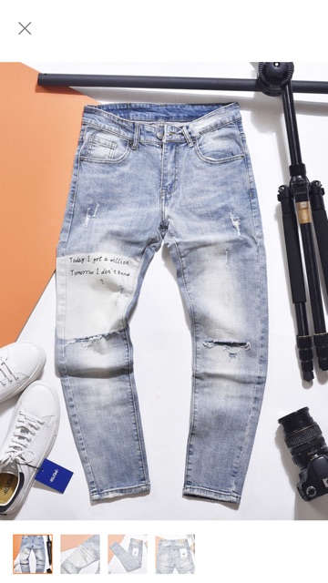 Quần bò nam thời trang rách gối hàng hiệu in chữ cao cấp AHFASHION | BigBuy360 - bigbuy360.vn