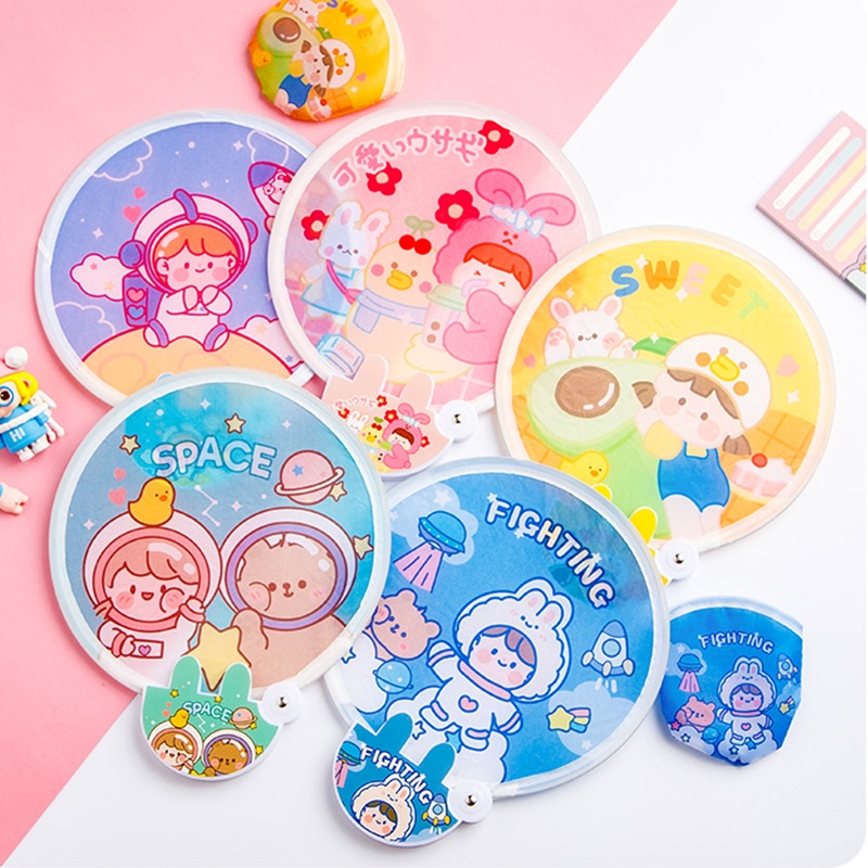 Quạt Mini Cầm Tay Gấp Gọn Họa Tiết Hoạt Hình Dễ Thương Cho Bé