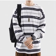 Áo Sweater tay dài dáng rộng kẻ sọc kiểu Hàn Quốc thời trang cho nam