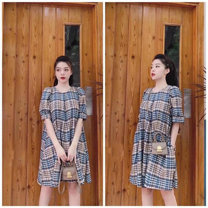 Đầm Bầu Sọc Dáng Cổ Tim, Chất Mát Mịn
