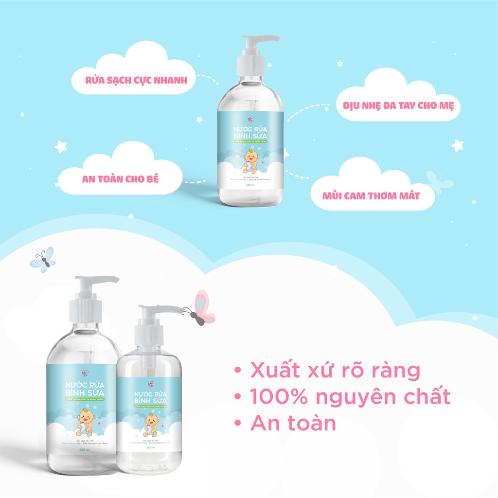 Nước rửa bình sữa Bub&amp;Mum 500ml chiết xuất thiên nhiên làm sạch, diệt khuẩn, an toàn cho bé