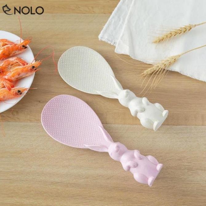 Muỗng Múc Xới Cơm Có Đế Đứng Hình Chú Thỏ Chất Liệu Nhựa Lúa Mì Thiên Nhiên An Toàn