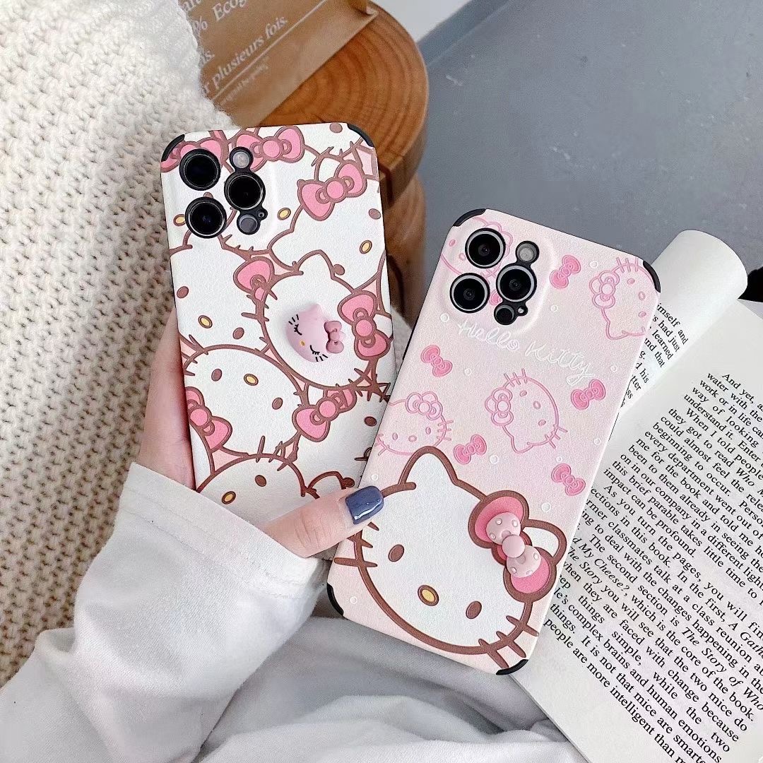 iPhone 7 8 Plus X Xs Max XR iPhone 11 Pro Max iPhone 12 Mini iPhone 12 Pro Max Huawei P30 Pro P40 Pro Mate 30 Pro Mate 40 Pro Nova 7 Nova 7 Pro Nova 7SE Reno 5 / Reno 5 Pro 3D Cute Cartoon Lovely Hello Kitty PU Leather Back Casing Case