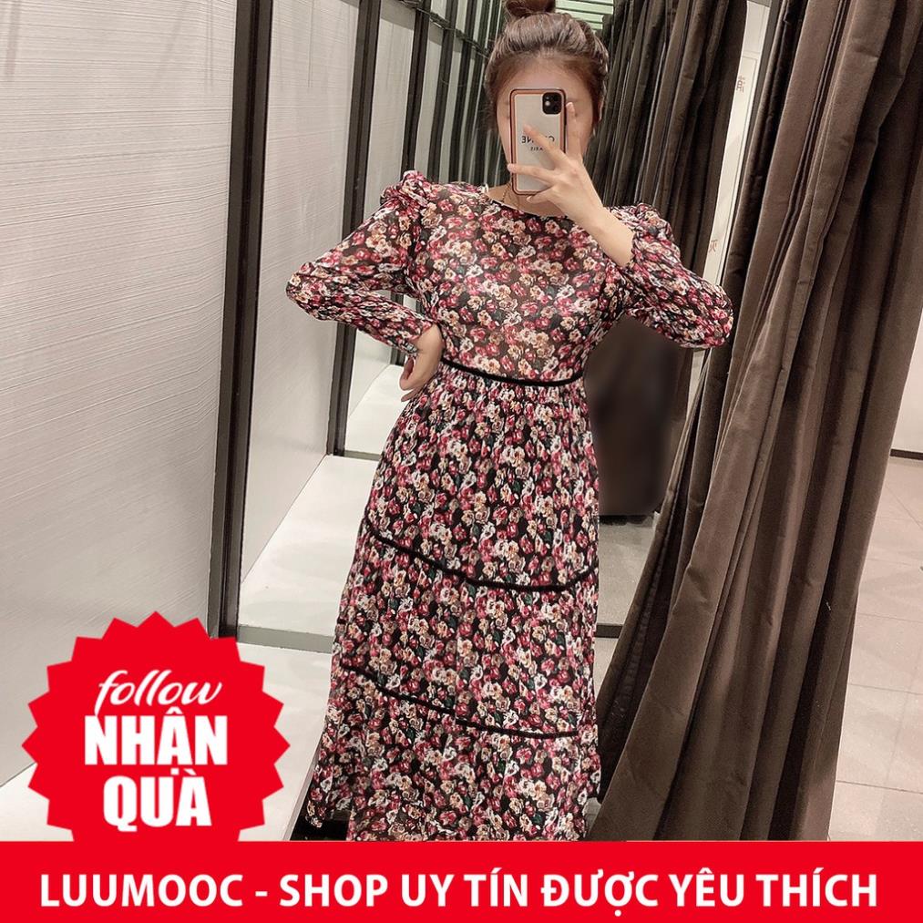 Đầm Zara hoa tím voan mềm 2 lớp siêu đẹp DH4DDG69N10 Hot