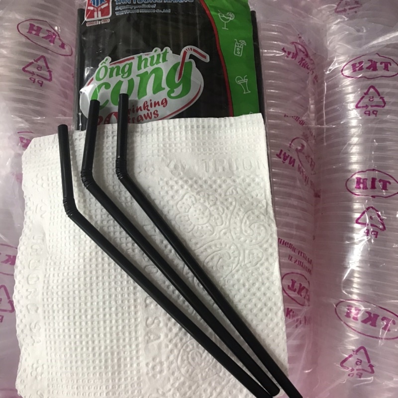 1bịch 80 ống hút nước cong dùng 1 lần màu đen/ trắng/nhiều màu
