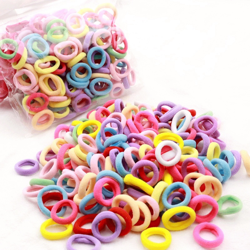 Set 100 Dây Buộc Tóc Co Giãn Nhiều Màu Sắc Cho Bé Gái