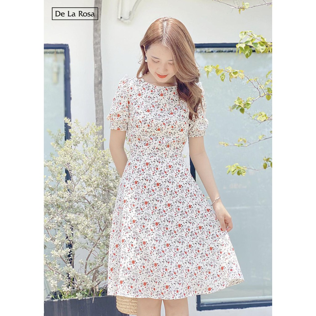 Đầm váy hoa nhí trắng thiết kế dáng xèo dạo phố công sở - De La Rosa | BigBuy360 - bigbuy360.vn
