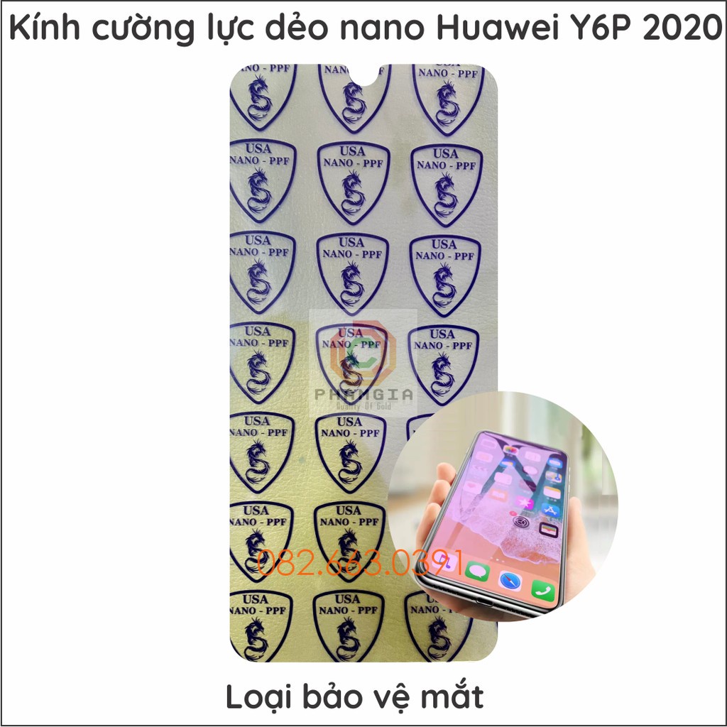 Dán cường lực Huawei Y6P  trong suốt, nano dẻo siêu bền, độ cường lực 9H+