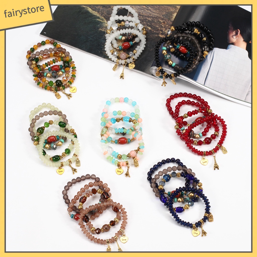 Set vòng đeo tay chuỗi hạt phối tua rua phong cách Boho