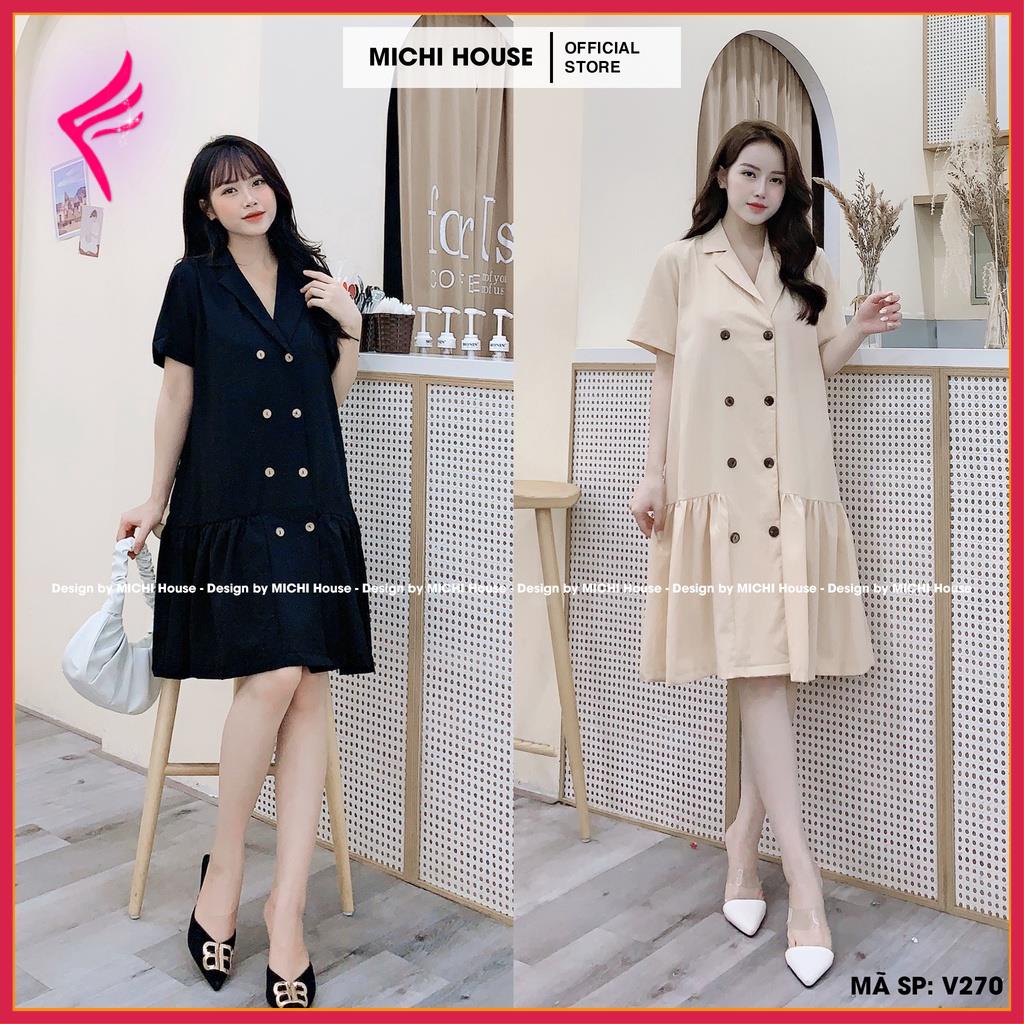 Váy Suông Đuôi Cá Cổ Vest Công Sở Freesize V270 MICHI House Đầm Đũi Thiết kế Dáng Xòe Bầu Rộng Bigsize