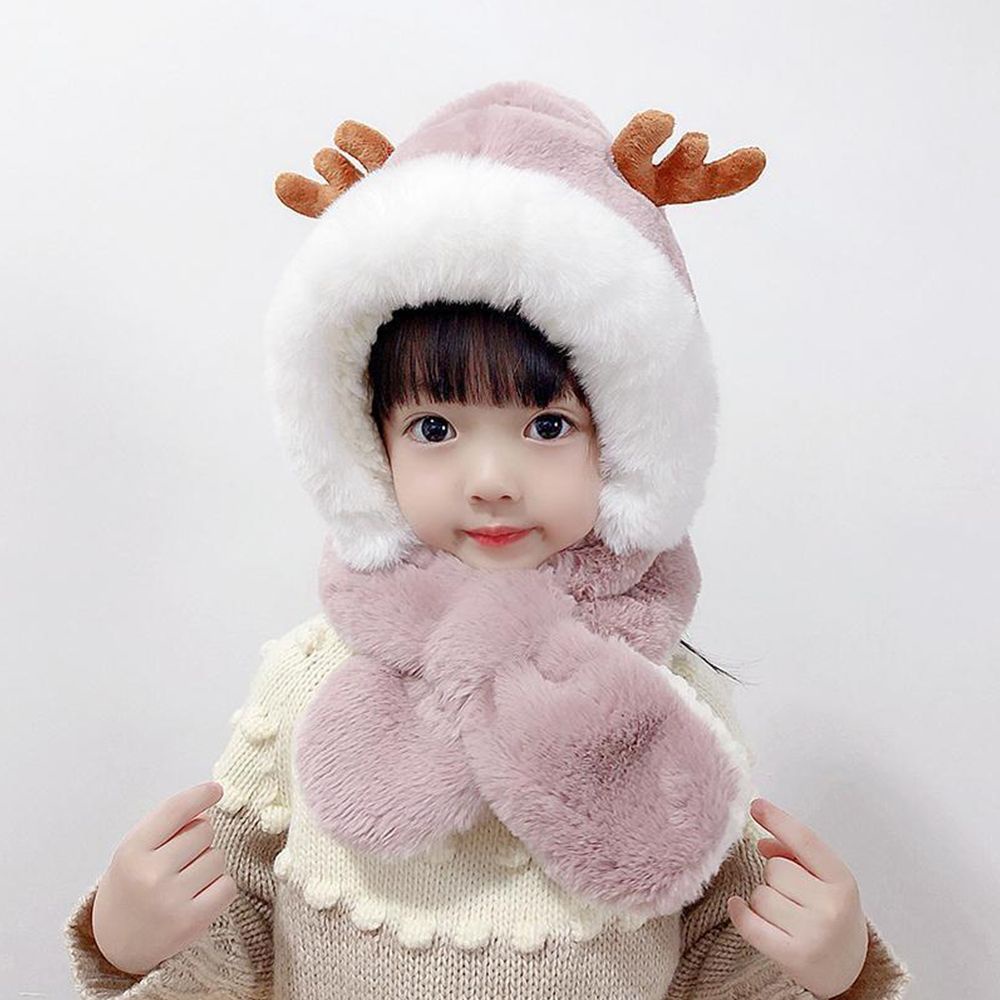 Mũ trùm đầu khăn quàng cổ hình sừng hươu dễ thương cho bé