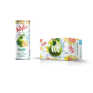 Thùng 24 Lon Nước giải khát có gas LaVie Sparkling hương bưởi mơ 330ml