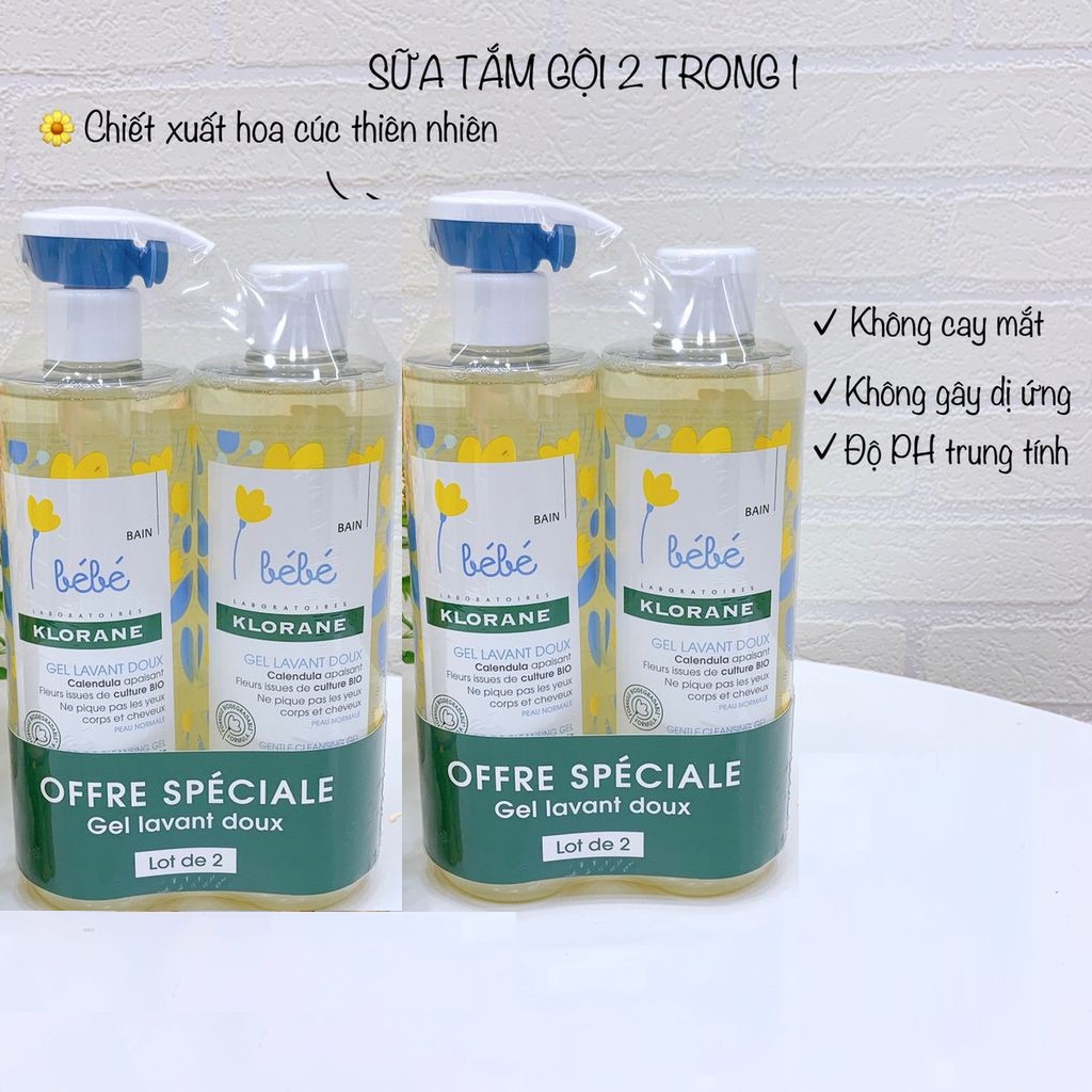 Sữa tắm Gội Cho Bé Klorane Bébé 2in1 Mẫu Mới Nhất Chai 500ml