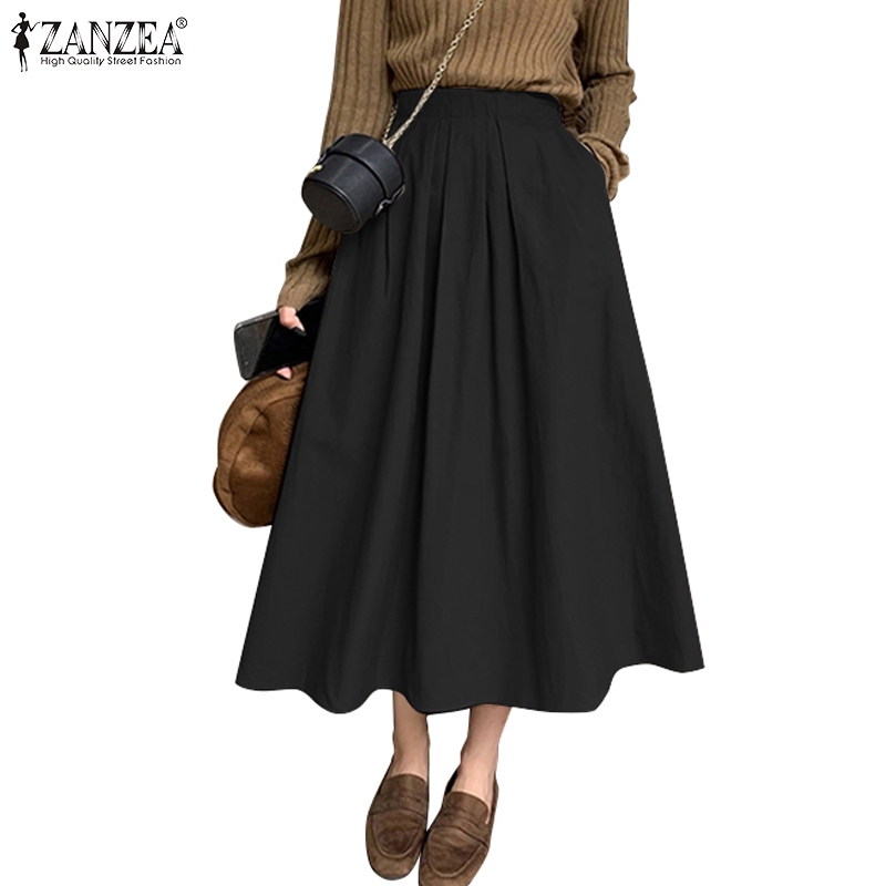 ZANZEA Chân váy maxi dài ngang mắt cá chân lưng thun màu trơn cho nữ