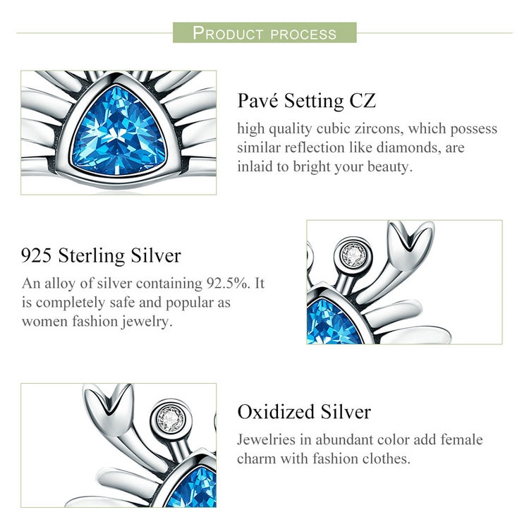 Bông Tai Bamoer SCE413 Bằng Bạc 925 Hình Con Cua Đính Đá Cz Màu Xanh Dương