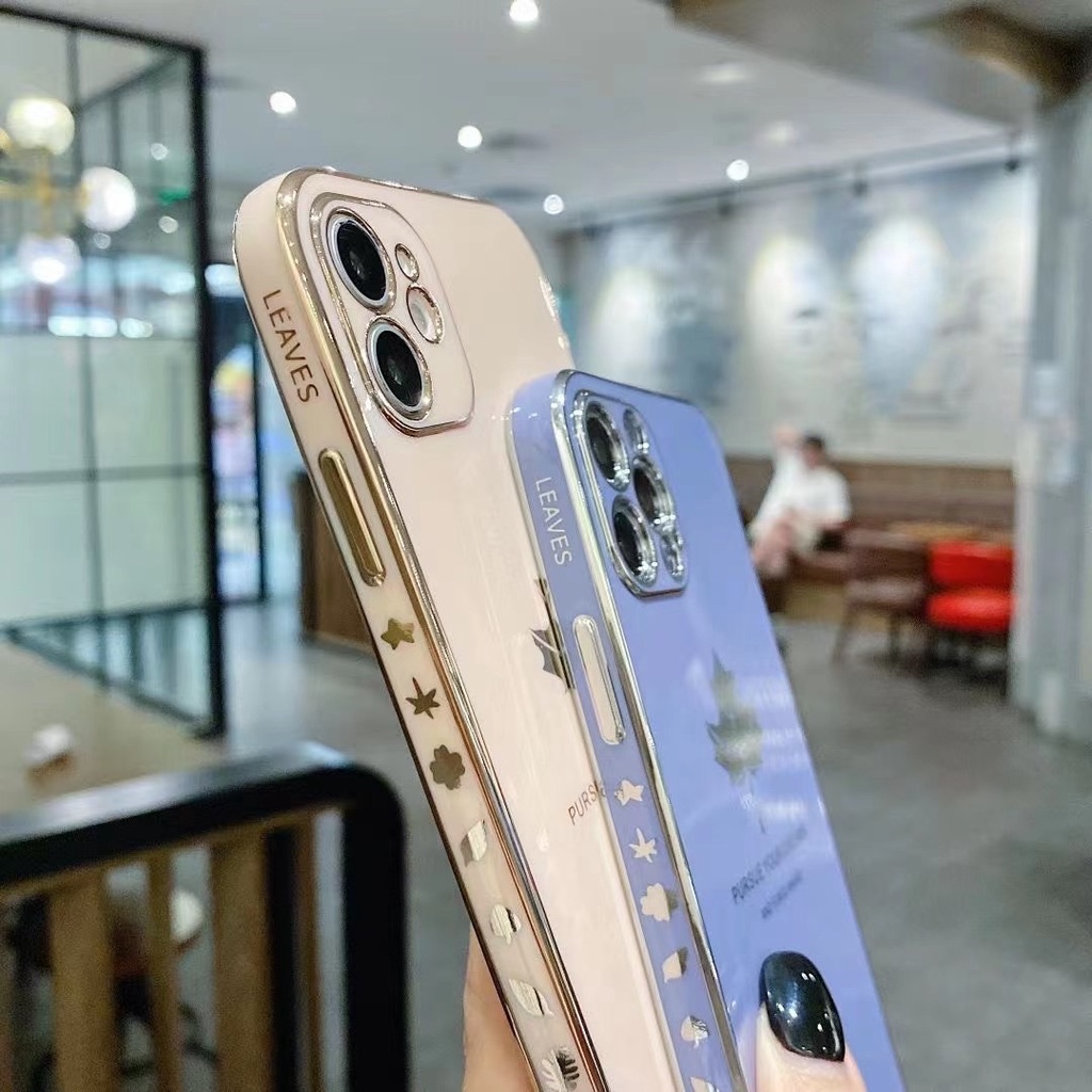 Ốp Điện Thoại Họa Tiết Lá Phong Có Khung Bảo Vệ Ống Kính Máy Ảnh Cho VIVO Y36 Y35 Y02T Y27 Y78 5G