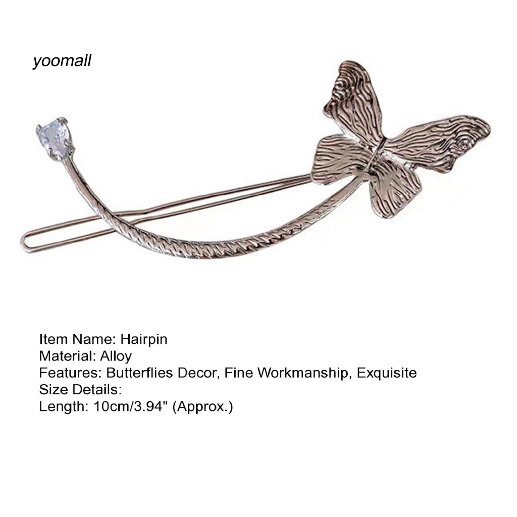 / Yo / Kẹp Tóc Hình Bướm Đính Đá Zircon Thanh Lịch Cho Nữ