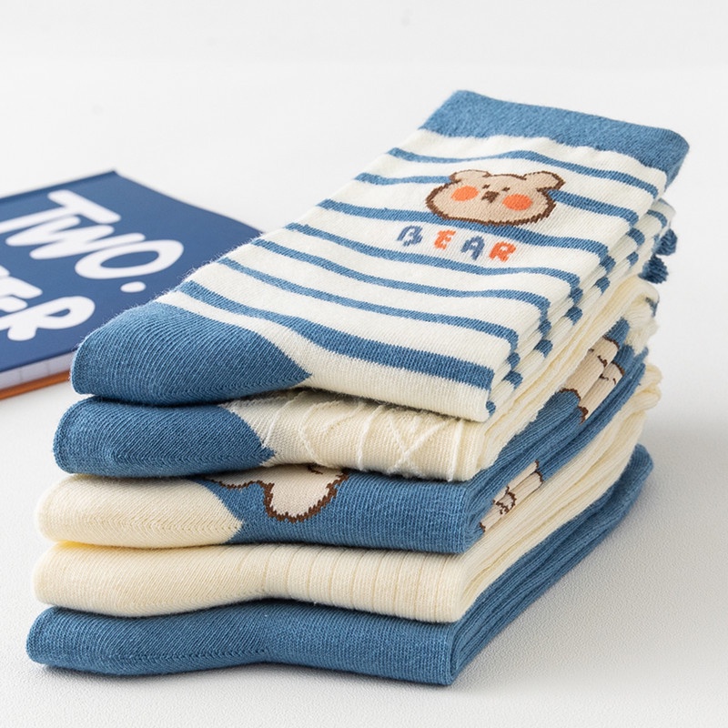 WAFNHA D608 Vớ cotton Thêu Hình Gấu Phong Cách Hàn Quốc Dành Cho Nữ