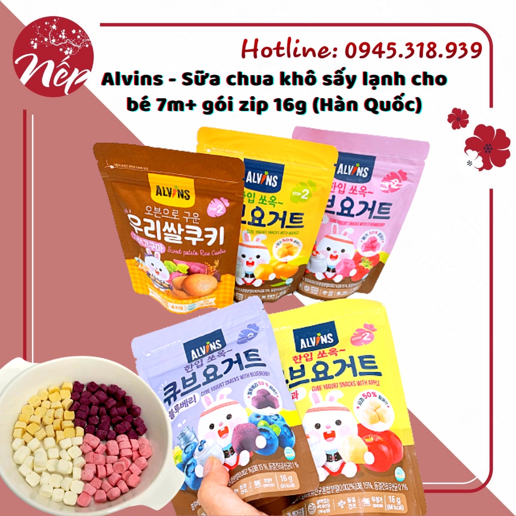 (Date: 2022) Alvins - Sữa chua khô sấy lạnh cho bé 7m+ gói zip 16g Hàn Quốc [SỮA CHUA KHÔ ALVINS]