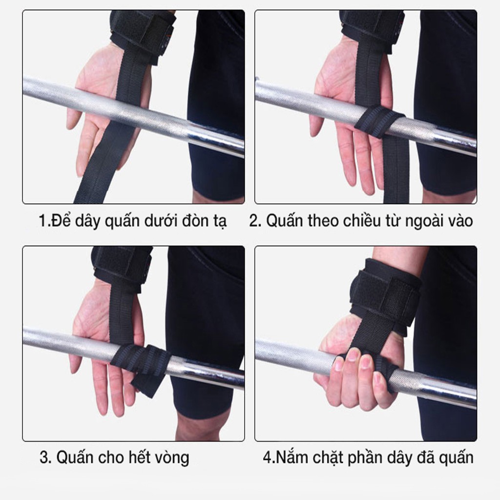 Dây kéo lưng kết hợp quấn cổ tay cao cấp Boer ( 1 đôi ) Dây Lifting Straps