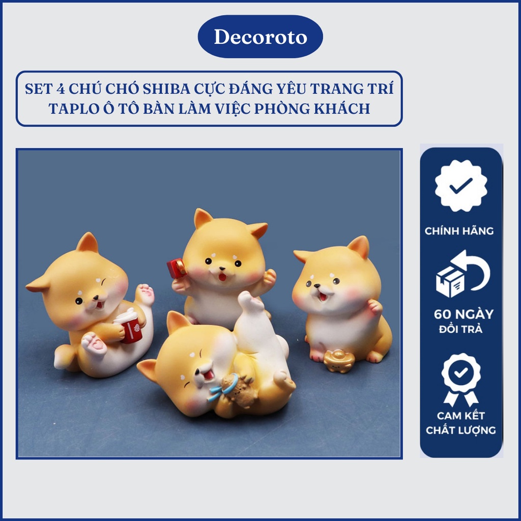 Set 4 Chú Chó Shiba Trang Trí Taplo Ô Tô Bàn Làm Việc Phòng Khách Phòng Ngủ Cực Xinh - Phụ Kiện Xe Hơi Decoroto Giá Rẻ