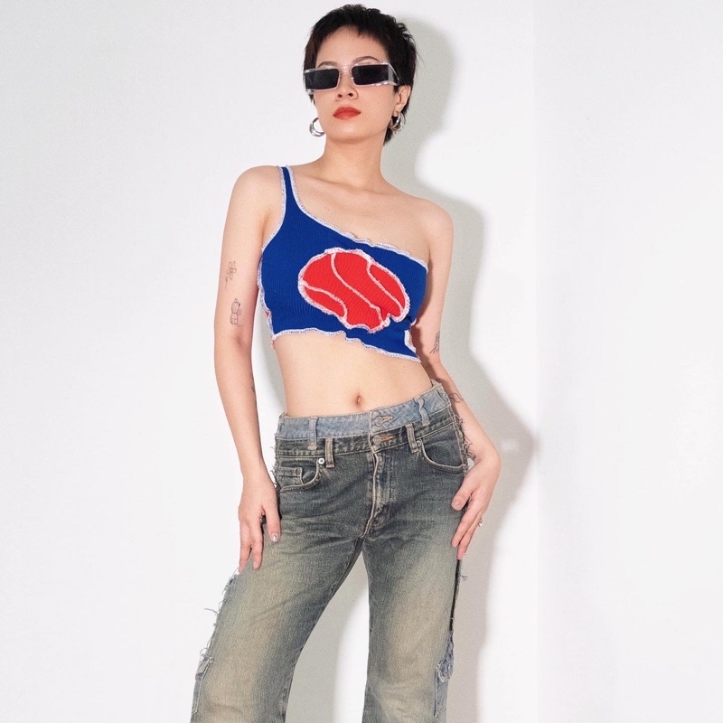 Áo Crop Herinyour thun gân, phối 2 màu độc lạ